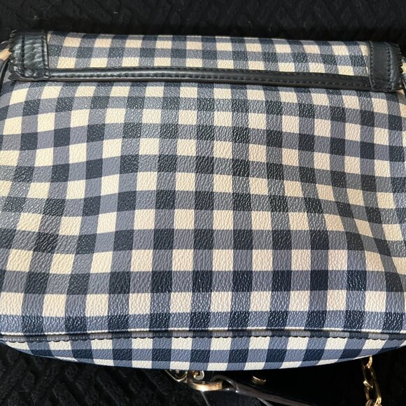 Tory Burch Leather Chain Kerrington Gingham Check Crossbody Shoulder Bag Navy - Picture 2 of 4